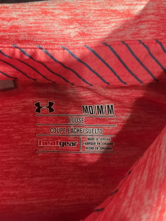 Under Armour Men's Heather Coral Polo with Navy Logo - Picture 4 of 4